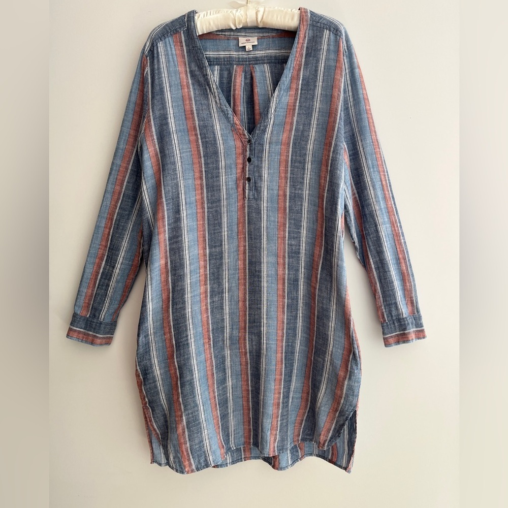 AG ADRIANO GOLDSCHMIED Anna Stripe Henley Shift Mini Dress Beachy Coastal Travel
